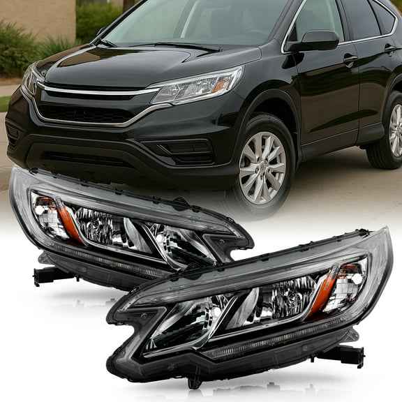 AKKON - Fits 2015-2016 Honda CR-V EX / EX-L / SE  [Tube Bar] Chrome Headlights Pair Driver Left   Passenger Right w/ LED DRL