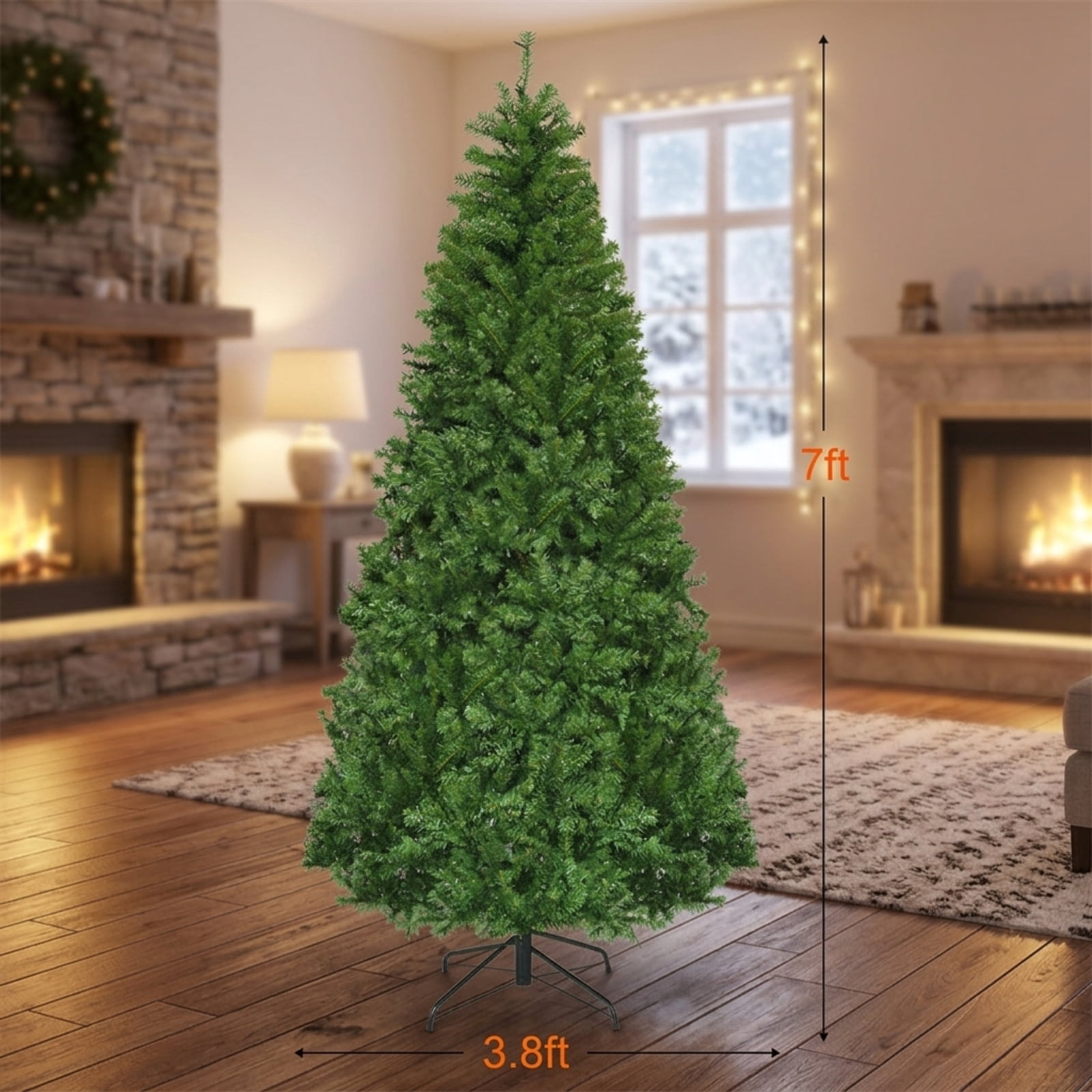 RUIE, 7 Foot Pre-Lit Tree, 7 ft Artificial Christmas Tree, 350 LED Lights, Green, 1000 Full Tips, for Home Holiday Xmas Decoration