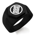 thumbnail image 1 of Stainless Steel Shoni Samurai Crest Engraved Hexagon Crest Flat Top Biker Style Polished Ring, 1 of 1