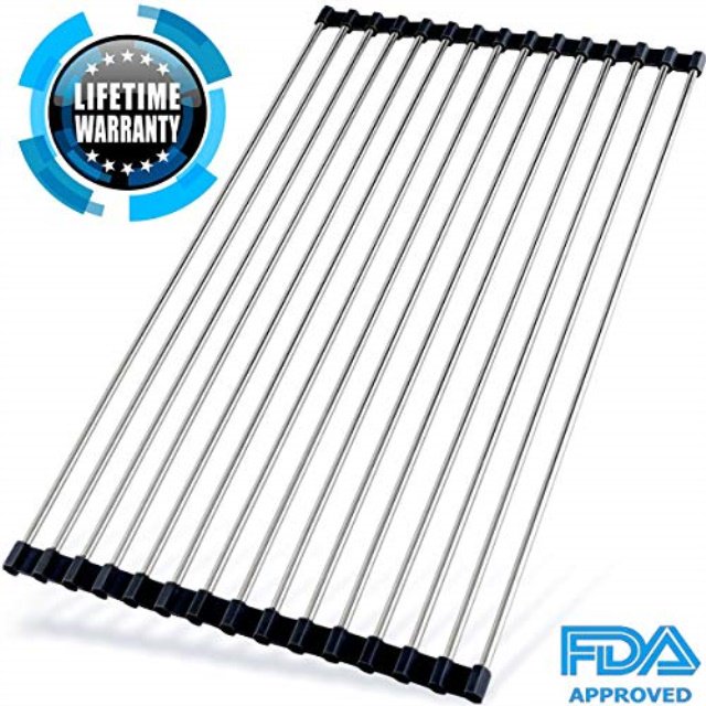 Roll Up Dish Drying Rack, Stainless Steel Over the Sink Dish Drainer, Foldable Large Dish Drying