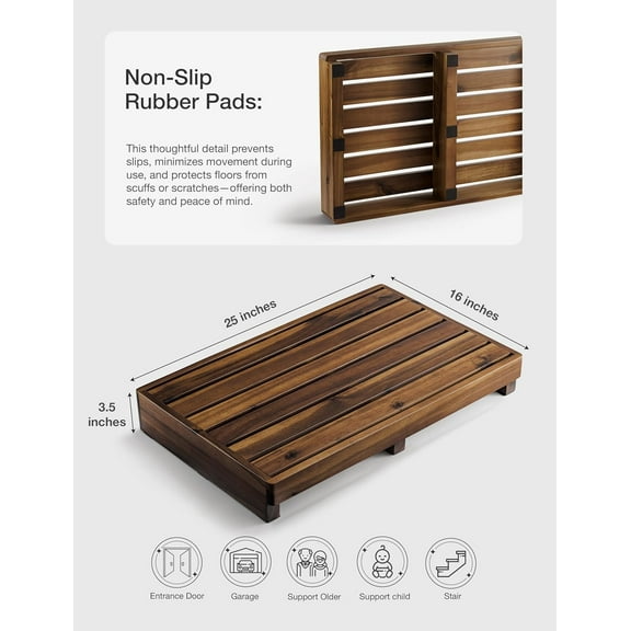 3.5 Inch Acacia Wood Step Stool for Elderly - 550 Lbs Capacity Bedside Riser