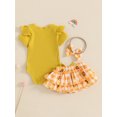 thumbnail image 6 of Baby Toddler Girl Summer Outfits 3 6 12 18 Months Solid Color Crew Neck Short Sleeve Romper Bow/Sunflower Print Shorts Headband 3Pcs Clothes Set, 6 of 9