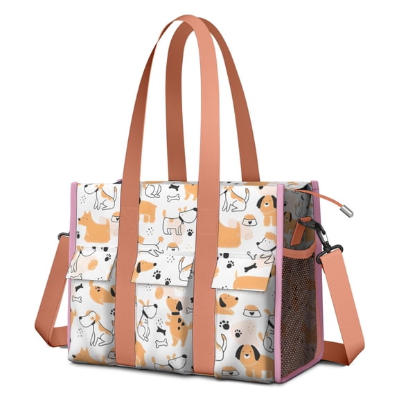 Teacher Tote Bag,Cute Akita Dog Beagle Bulldog Rottweiler Dachshund Teacher Utility Tote Bag,Large Work Tote Bags for Women with Multiple Pockets,Top Zipper Closure,13.8x10.6x6.7 Inch
