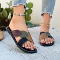 thumbnail image 2 of Mujeres Zapatos Negros Estilo Hoja Patchwork Sandalias, Zapatos Negros Planos Más Tamaño Bloque de Color Peep Toe Playa Verano, 2 of 9