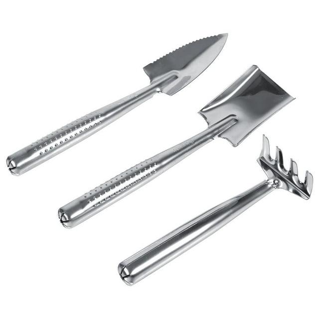 3x Pelle Pelle Rake Mini Jardin Plante Outil Enfant Jardinage Jouet (Poignée en Acier Inoxydable)