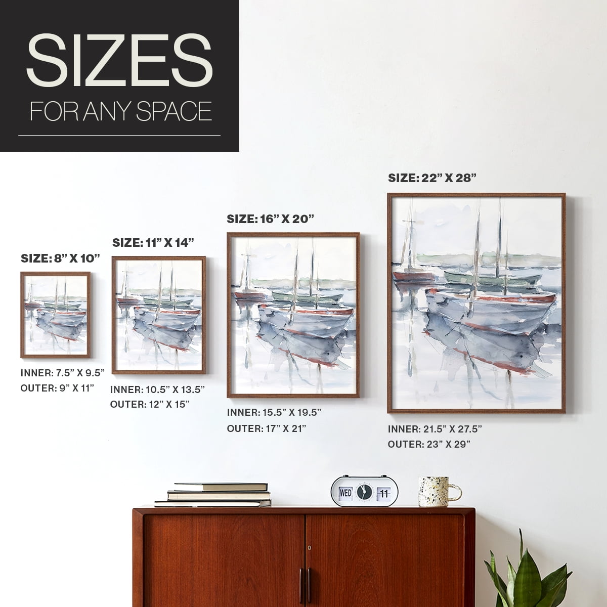 Watercolor Harbor Study I Framed Print in Brown Solid Wood 11 x 14 Framed Print