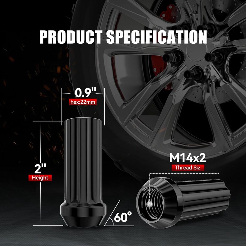 24pcs Wheel Lug Nuts+1pcs Socket M14x2.0 Wheel Lug Nuts Black Thread XL Spline Lug Nuts Replacement for 2003-2014 Ford F150 Expedition Lincoln Navigator