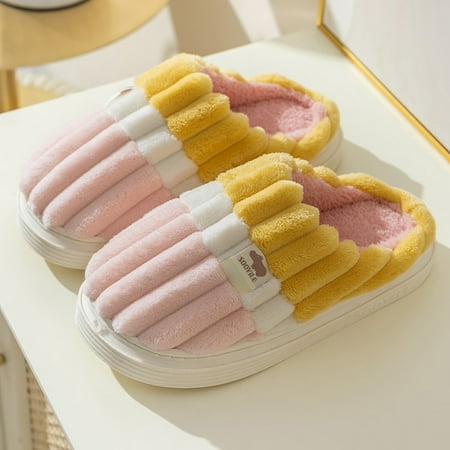 

TOYFUNNY Couples Women Slip-On Furry Plush Flat Home Winter Open Toe Keep Warm Slippers Shoes