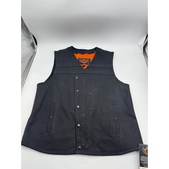 TRUE ELEMENT MENS STYLE LEATHER MOTORCYCLE VEST - SIZE: MEN L - BLACK
