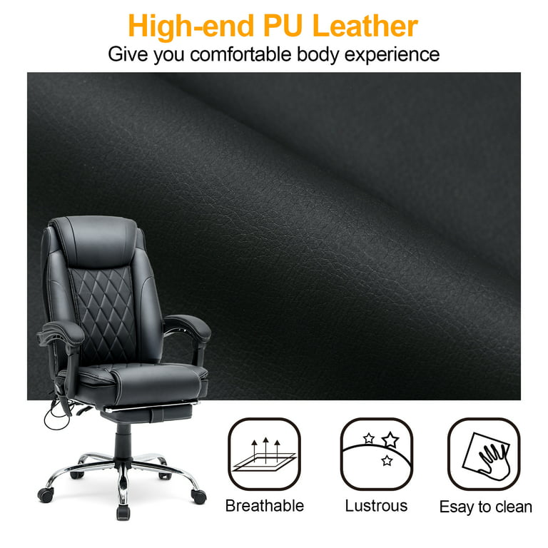 Ergonomic Executive Office Chair, Massage Office Chair with Heated PU  Leather Adjustable Height Reclining Office Chair with Foot Rest Armrest,  Lumbar