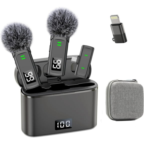 Wireless Lavalier Microphone for iPhone USB C Lav Mic for iPhone 17 16 Android Phone Microphone Video Recording TikTok Vlog Noise Canceling Clip On Microphones with Charging Case 35H Battery Life