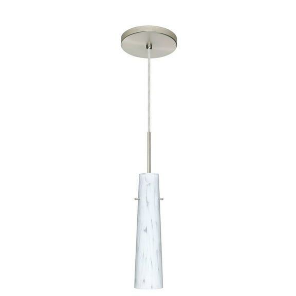 1BT-567419-SN-Besa Lighting-Camino-One Light Cord Pendant with Flat Canopy-2.5 Inches Wide by 10 Inches High-Satin Nickel Finish-Carrera Glass Color