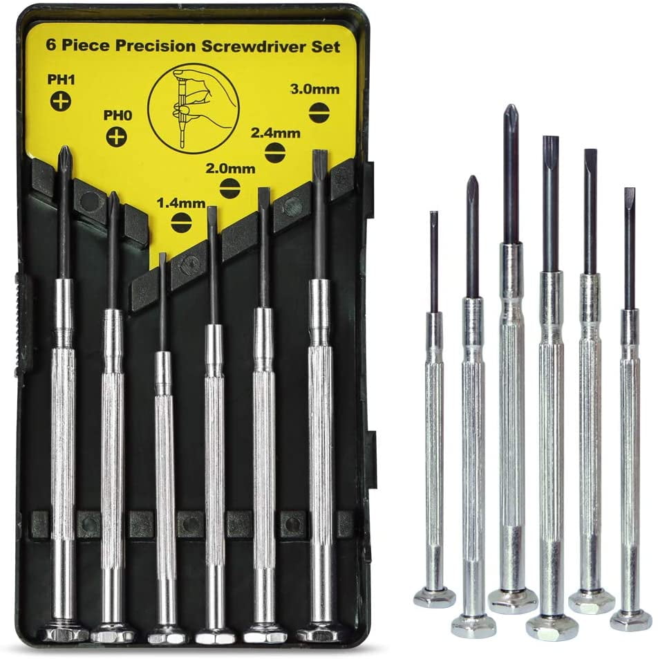6 Flathead & Philips Heads for Jewelry Electronics iPhone,& Hobby/DIY Projects Precision Screwdriver Set PC SET OF 6 WITH CASE Eyeglasses,Watches 