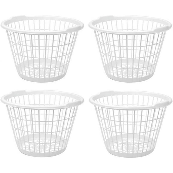 Set of  White Lightweight Plastic One Bushel Capacity Laundry Baskets