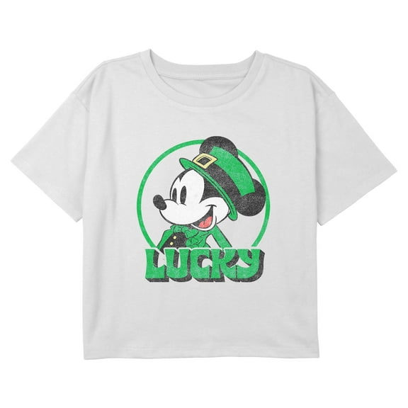 Girl's Mickey & Friends Lucky Hat Graphic Cropped T-Shirt