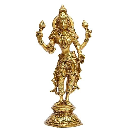 Brass World Brass Maa Laxmi Murti Lakshmi Standing Blessing Idol Statue for Home Office Mandir Décor Puja Vaastu 10 Inch