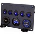 thumbnail image 1 of Panel de control 12v / 24v, 5 grupos de paneles de interruptor basculante, con cargador dual USB 5v 4.2a, voltímetro led impermeable, 11 kaili Sencillez, 1 of 2