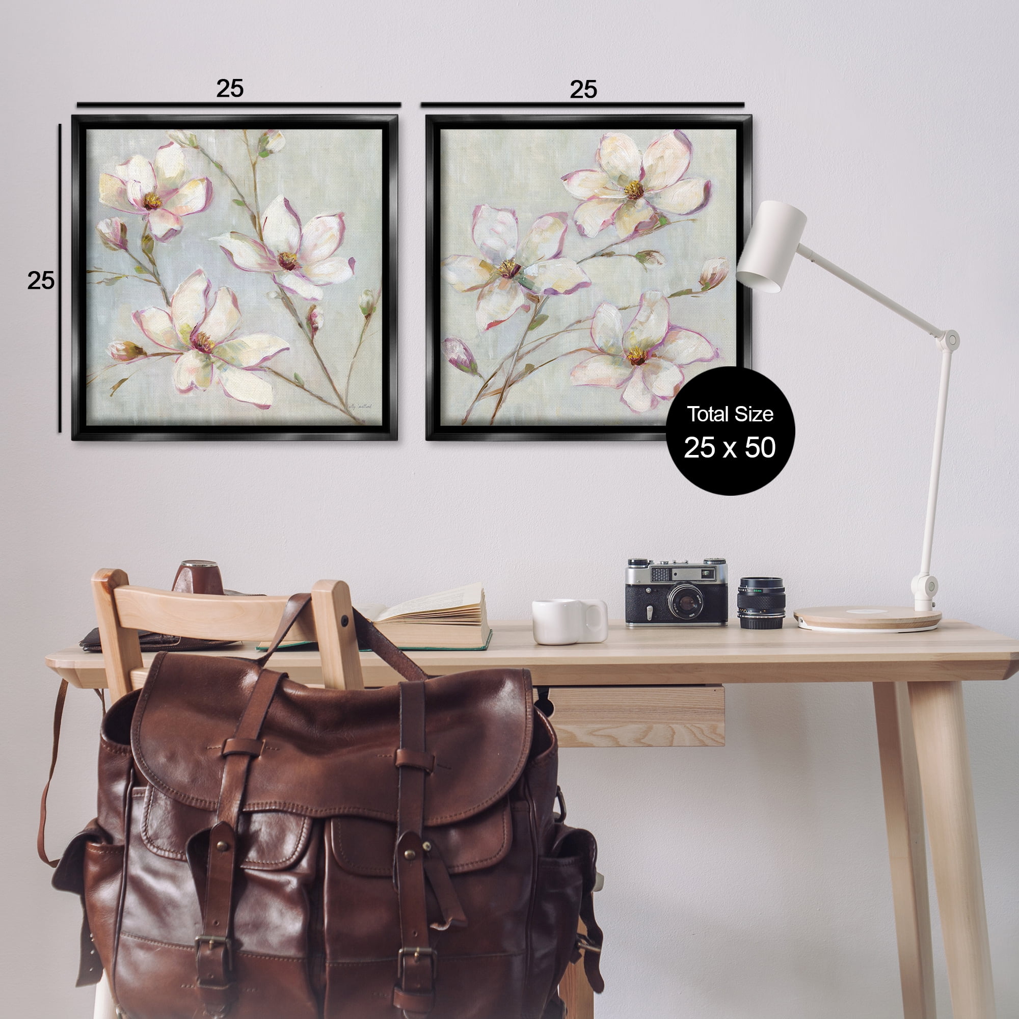Stupell Industries Spring Tree Blooms Plants & Flowers Painting Black Floater Framed Canvas Art Print Wall Art, 25 x 25, Set of 2