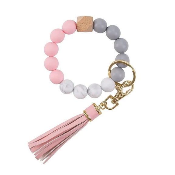 Beaded Bracelet Keychain With Tassel – Silicone Bead Wristlet Keychain Wooden & Tassel Hands Bracelet Key Ring For For Keys Wallets And Daily Collecting Jewelry 101 F91w-1 Digital Watch with Alarm