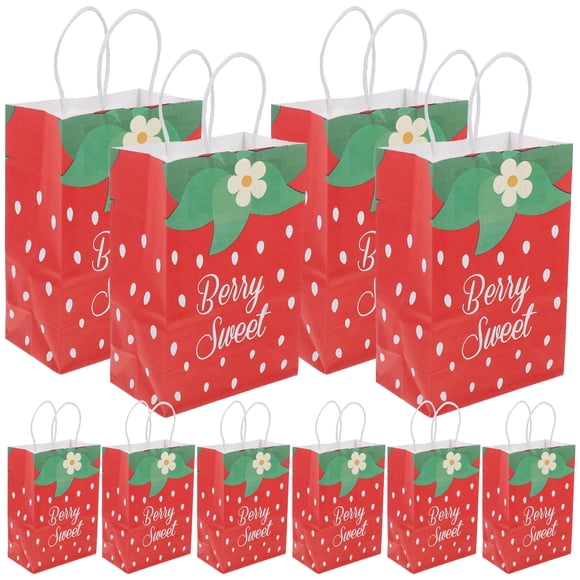 12pcs Strawberry Print Tote Bag Strawberry Treat Paper Bags with Handles Cute Goodie Bags Strawberry Party Favors Bags for Decorations