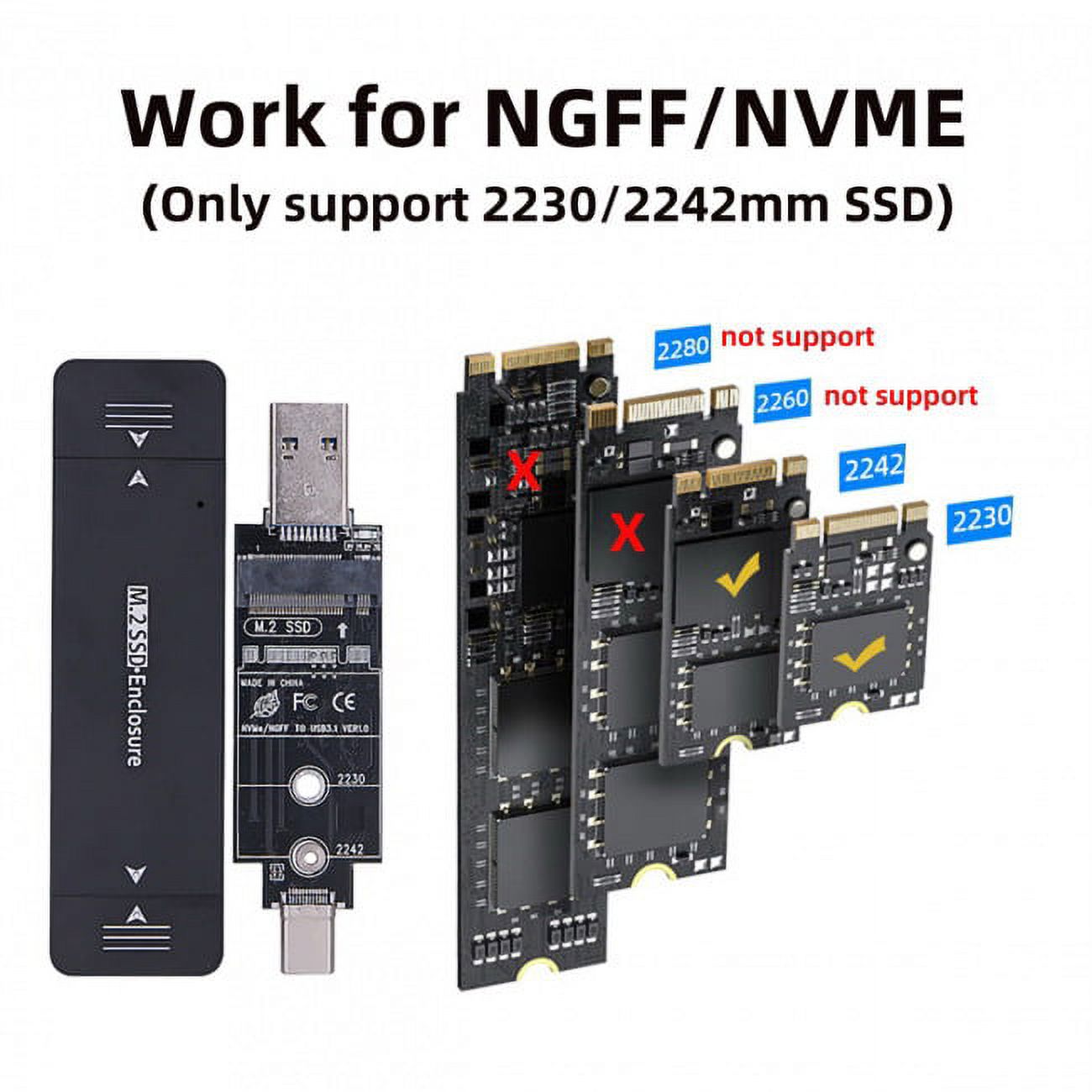 JSER Combo Type-C USB3.0 to NVME M-key M.2 NGFF SATA SSD PCBA Case 2230/2242mm Adapter RTL9210B Chipset