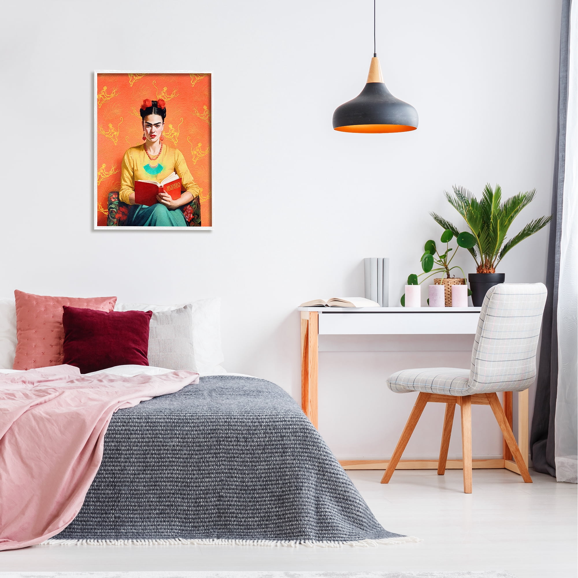 Stupell Industries Modern Frida Kahlo Literature & Flim Painting White Framed Art Print Wall Art, 24 x 30
