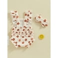 thumbnail image 5 of Musuos Baby Girls Summer Romper 3 6 12 18M trawberry/Flower/Cherry Print Fly Sleeve Frills Bodysuit and Headband, 5 of 9