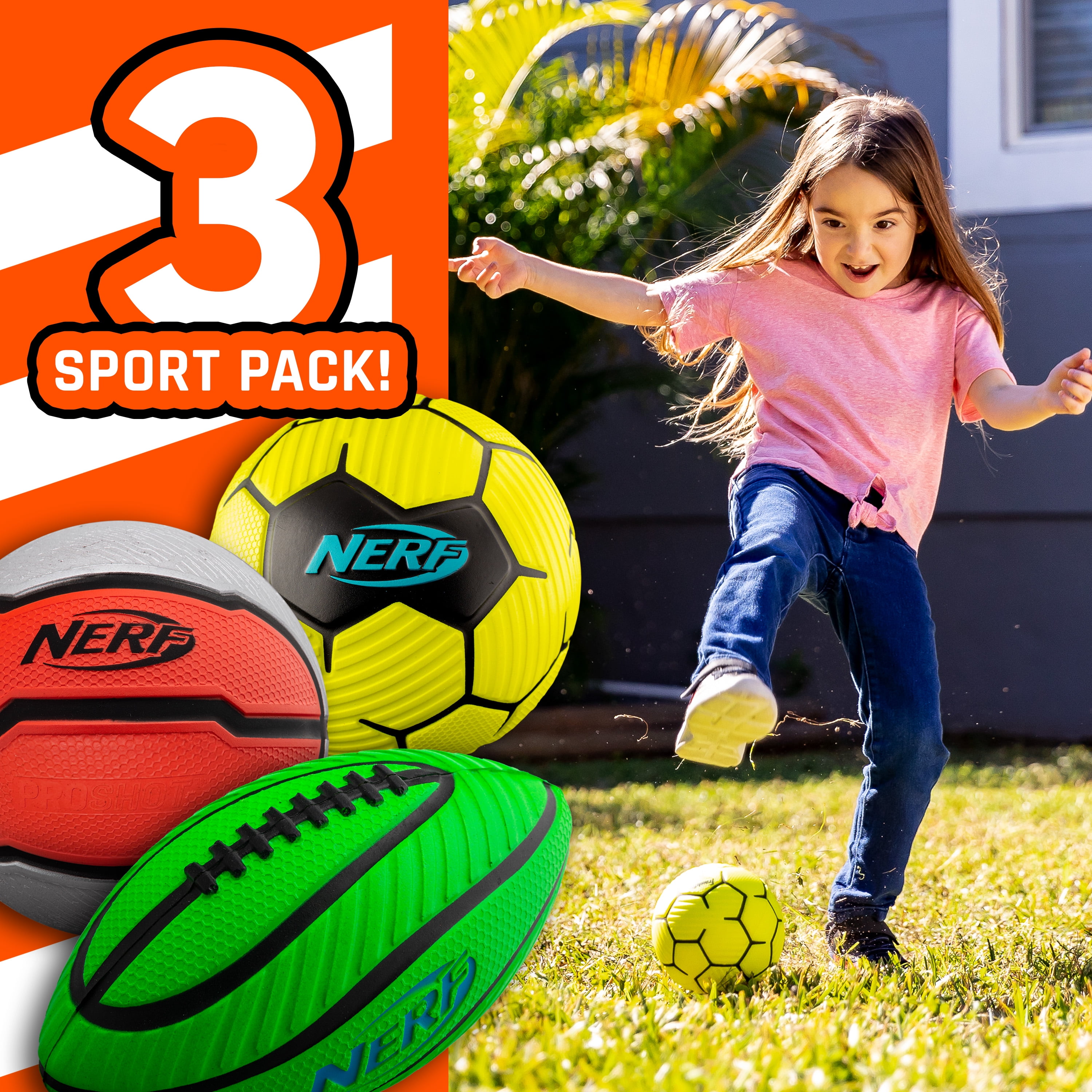 NERF Mini Foam Sports Ball Set - Foam Football, Soccer Ball + Basketball Set - NERF Soft Foam Sports Set for Kids - Multicolor