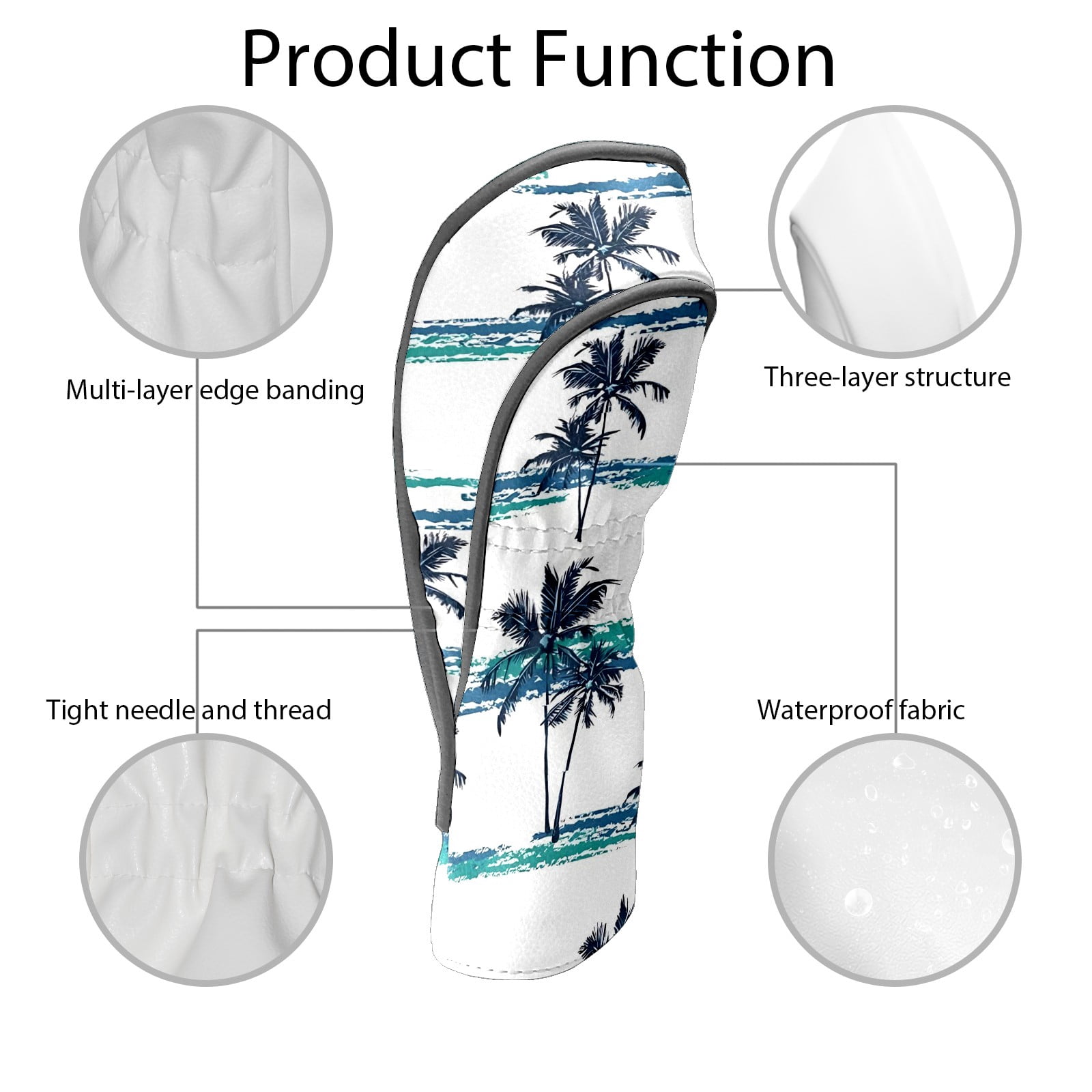 Golf Club Covers, While Palm Tree Premium PU Leather Driver Hybrid Putter Head Covers with Velvet Lining, Waterproof Golf Gifts for Men Women