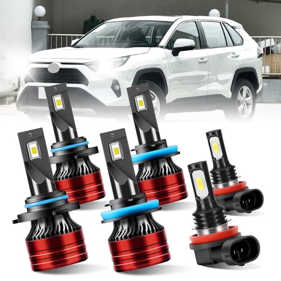 For Toyota Camry 2007-2014 LED Headlight Bulbs, High Beam 9005, Low Beam H11, Fog Light H11, White 6000K 6Pcs
