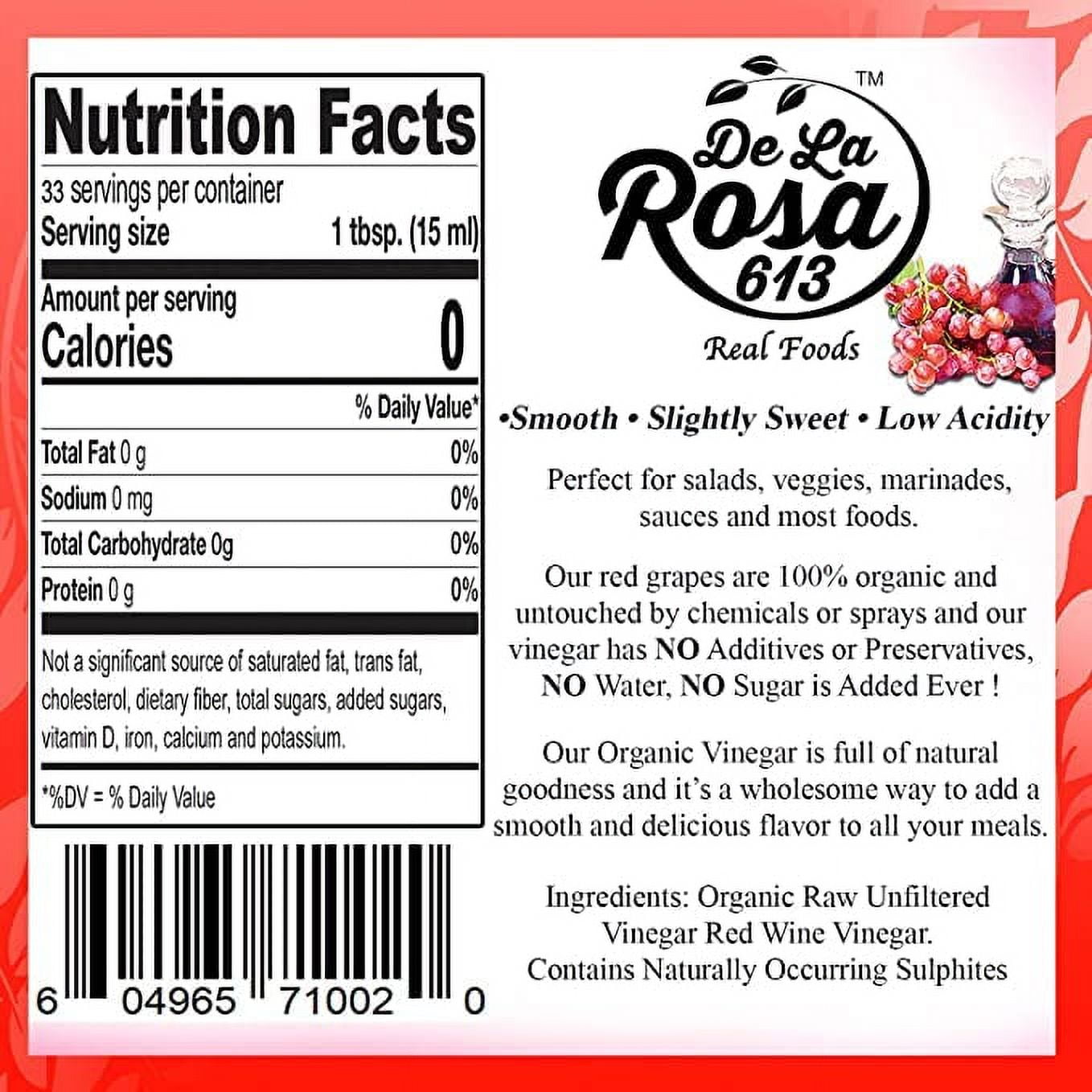 De La Rosa 613 Organic Extra Virgin Olive Oil & Red Wine Vinegar, 2 Pack, 16.9 Oz