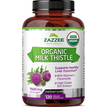 Zazzee Naturals USDA Organic Milk Thistle 30:1 Extract, 7500 mg Strength, 120 Vegan Capsules, 80% Silymarin Flavonoids, Liver Support Supplement