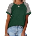 thumbnail image 3 of Women T-Shirt Color Block Short Sleeve Top Loose Top Round Neck Causal Summer Causal Blouse, Green, L, 3 of 6