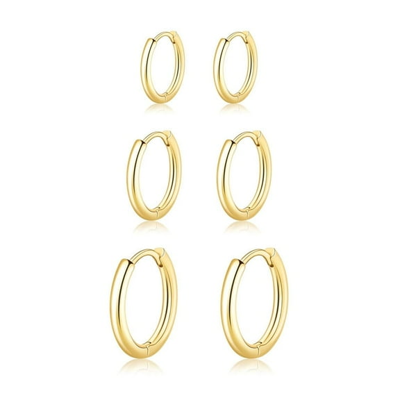 Gold Huggie Hoop Earrings Set for Women and Men, 14K Gold Plated on 925 Sterling Silver, 3 Pairs Small Hoop Earrings, Hypoallergenic Cartilage Jewelry Gift