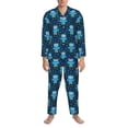 thumbnail image 3 of Logiee Blue Owl Print Mens Long Sleeve Pajama Set,Notched Collar Pajamas for Men, Men's Sleepwear,Mens Sleepwear with Pockets & Button Down-X-Large, 3 of 7