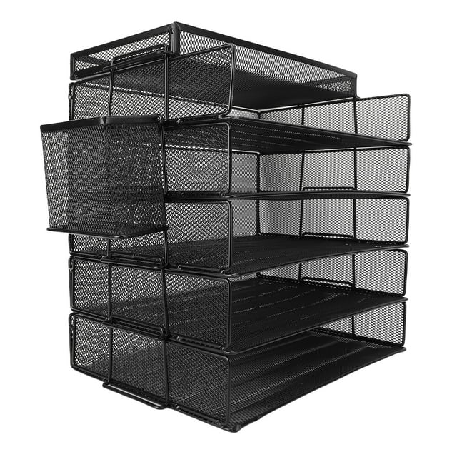 5 Tray Paper Organizer, Iron Wire Mesh 5 Tier Letter Tray with Top Box for Storage