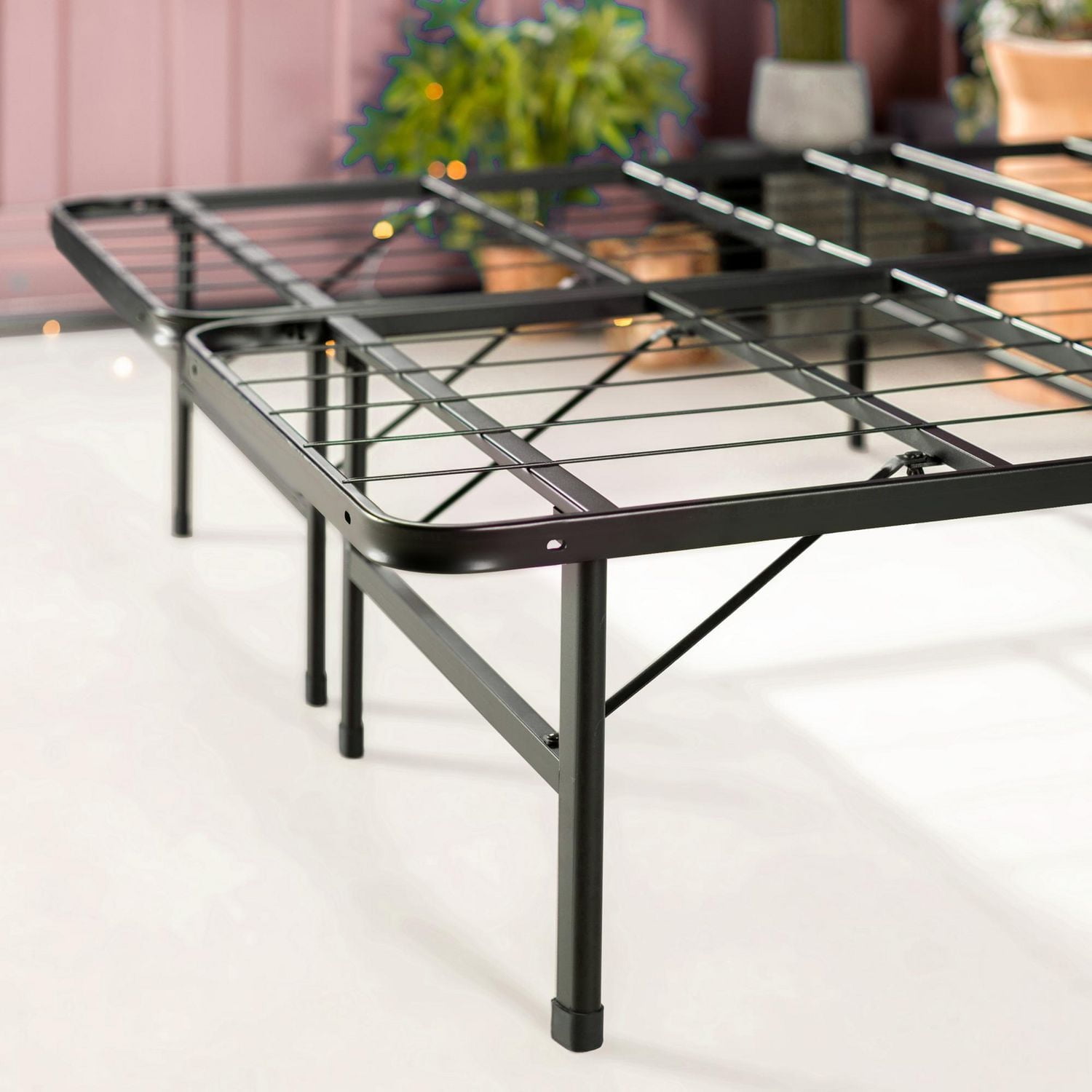 Zinus SmartBase Queen 14 inch Portable Folding Metal Platform Bed Frame, No Tools or Box Spring Needed, Black