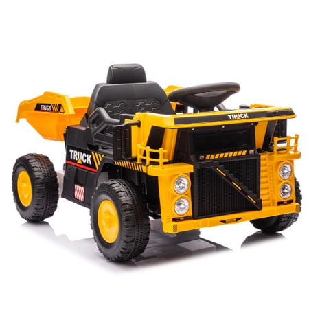 XCLOUD 12V Ride On Dump Truck, W/Parents Control, 2WD, Spring Suspension, Bluetooth Music, Volume&Speed Adjustment, LED Lights, USB, For Kids 3-5, Yellow