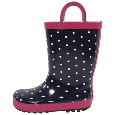 Hudson Baby Rain Boots, Navy Dots Pink, 4 Youth