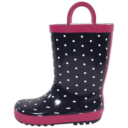 

Hudson Baby Rain Boots Navy Dots Pink 10 Toddler