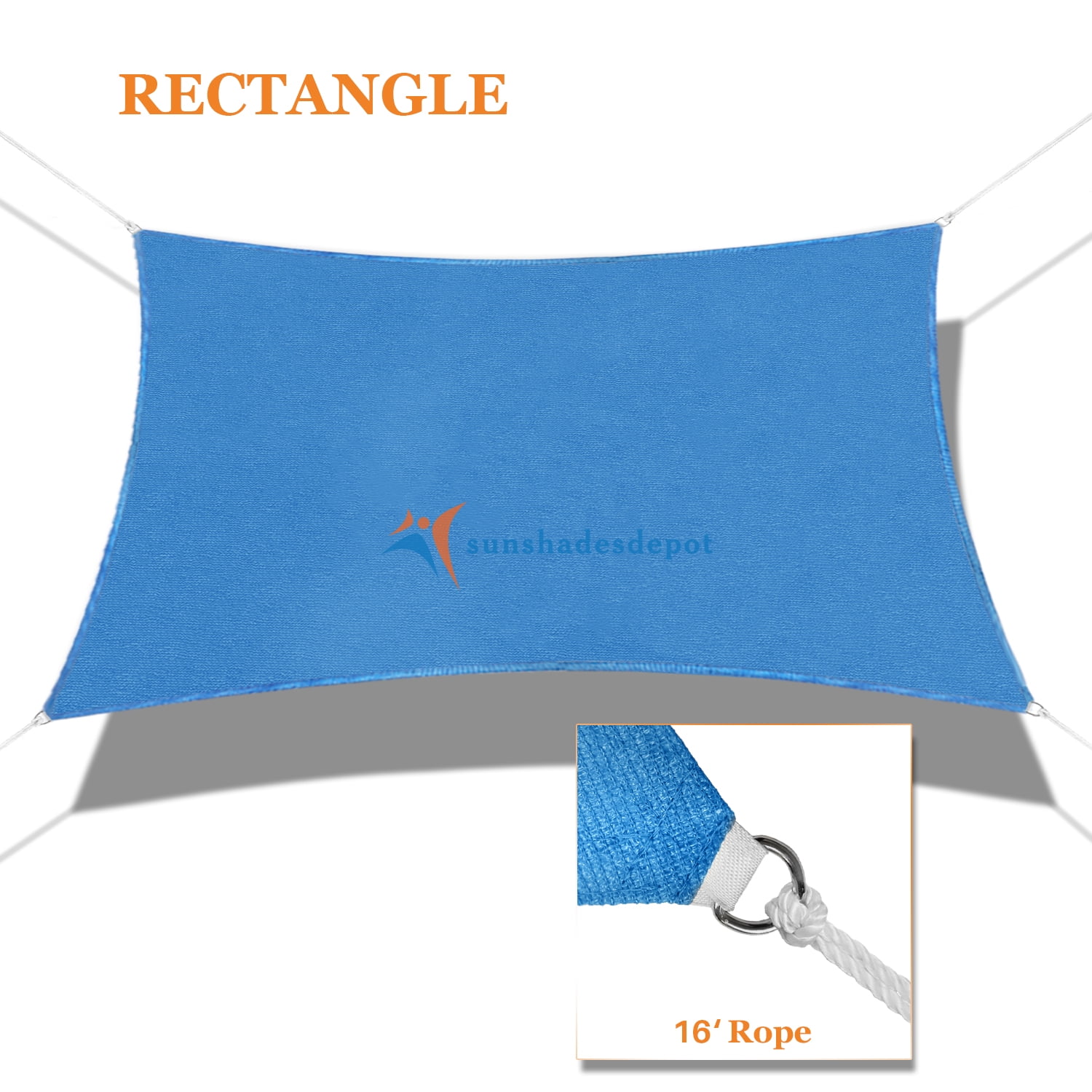 Blue 8' x 12' Rectangle Sun Shade Sail with Durable Rope