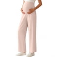 thumbnail image 2 of Amzcrzy Maternity Pants High Waist Over Belly Wide Leg Trousers Pants for Women with Pockets High Elastic Breathable Straight Leg Summer Pants for Pregnancy Pink S, 2 of 7