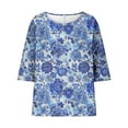 thumbnail image 3 of Womens 3/4 Length Sleeve Tops Loose Fit Casual Crew Neck Shirts Ruffle Tunic Blouses, 3 of 5