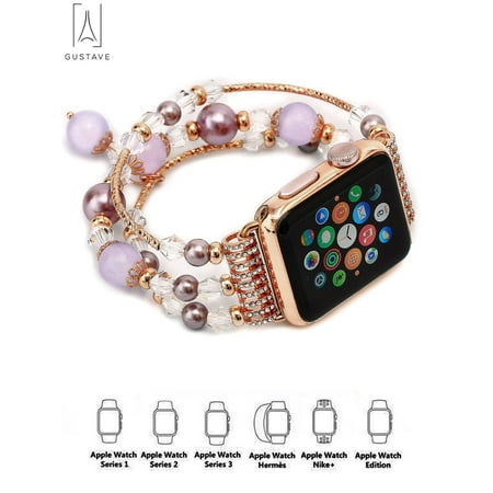 Stretch Replacement - GustaveDesign Apple Watch Band ,Fashion Elastic Stretch iwatch Strap Replacement iWatch Band Agate Stone Bracelet for Apple Watch Series 4/3/2/1 (Rose Gold&Purple, 38mm/40mm)