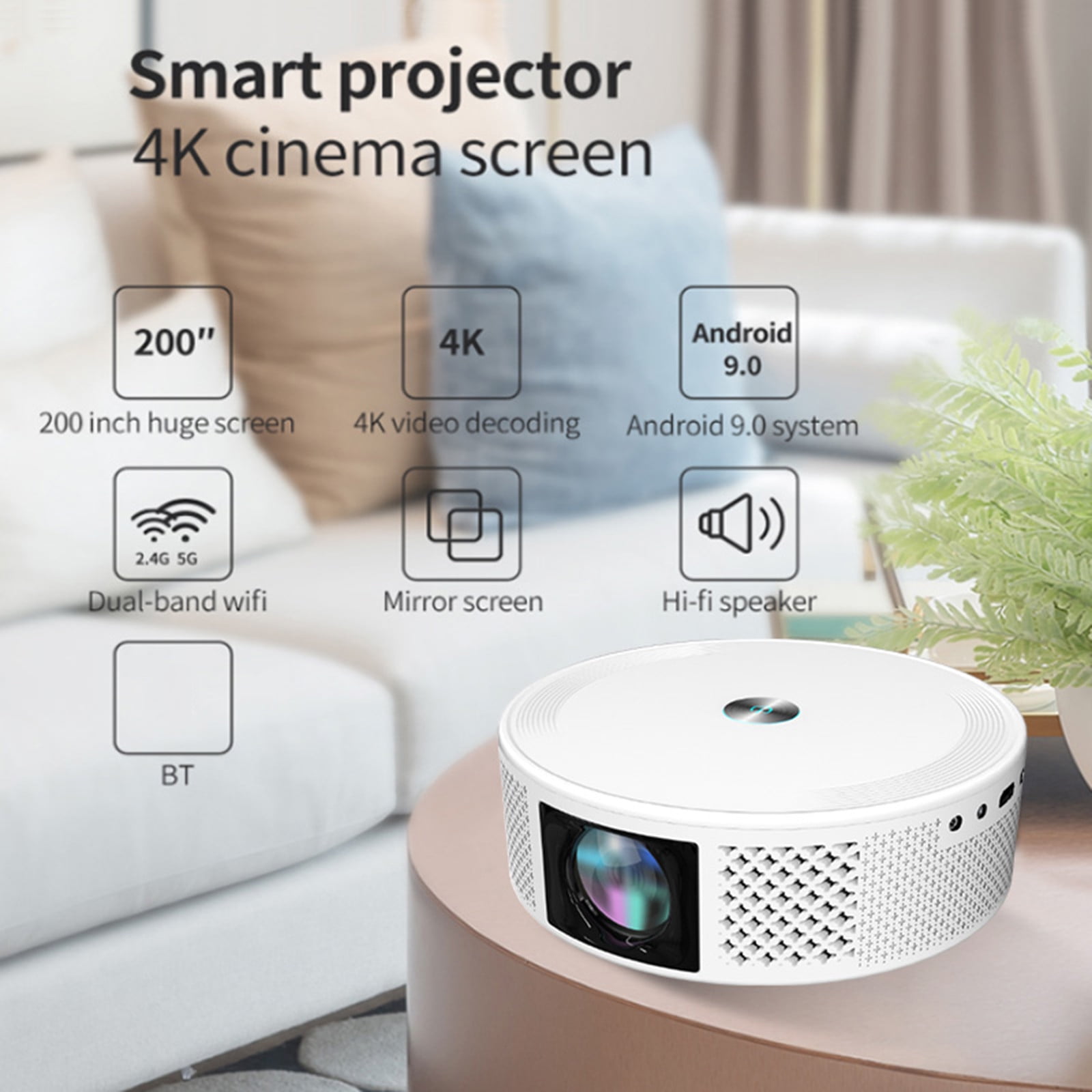 PPgejGEK 5G Dual WiFi Bluetooth 4K Super HD Smart Projector High Brightness Blue Light Eye Protection Support for android/iOS/PC Wireless Same Screen Sharing Holiday Savings