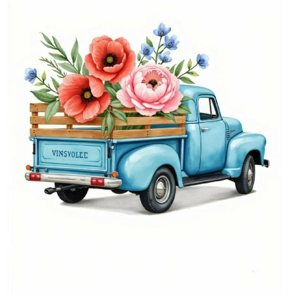 Diamond Art Kit for Adults, Vintage Truck Blooming Flowers Diamond Painting for Adults Beginners, 5D DIY Diamond Art Painting Kits, Colorful Diamond Painting Craft for Home Decor 12x16 Frameless