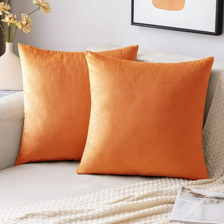 

EMEMA Fall Orange Velvet Throw Pillow Covers 16x16 Inch Set of 2 Decorative Square Pillowcase Soft Solid Cushion Case for Couch Sofa Bed Bedroom Livingroom