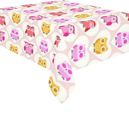 

MYPOP Funny Pink Cartoon Owl Tablecloth Sets 52x70 Inches - White Romantic Heart Shape Love Sofa Table Cloth Cover for Dinner Party Decoration