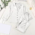 thumbnail image 5 of Satin Pjs for Women Set 2 Pieces Valentines Outfits Long Sleeve Button Down Sleep & Lounge White Pajama Set for Women, 5 of 5