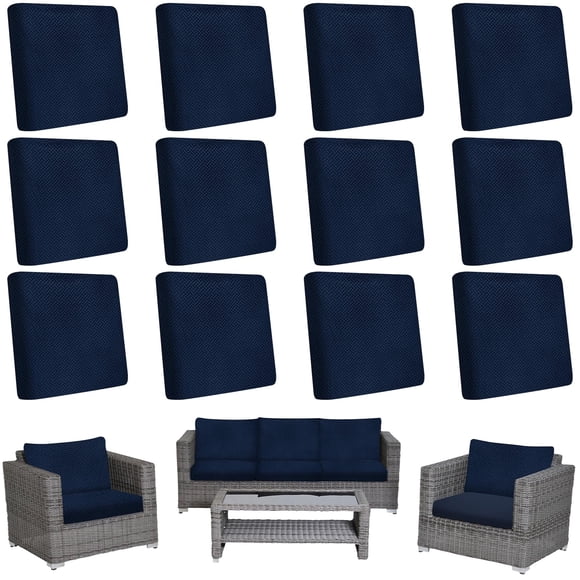 12 Pcs Patio Couch Cushion Covers, Individual Couch Slipcovers Set, Washable Sofa Seat Cushion Cover with Elastic Bottom for Porc